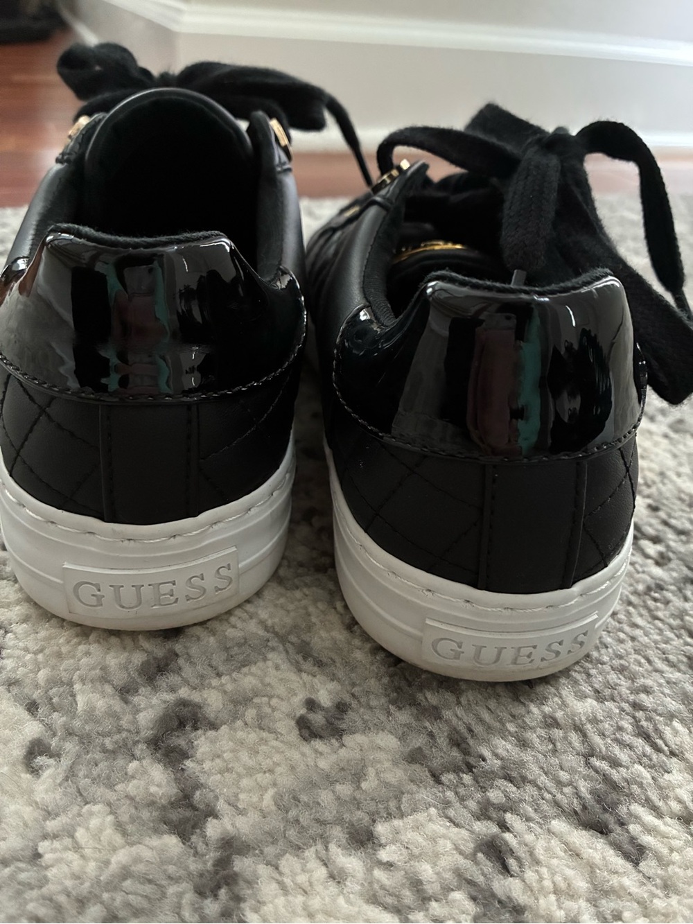 Guess Black Quilted Lace-Up Sneakers with Gold Accents - Picture 3 of 7